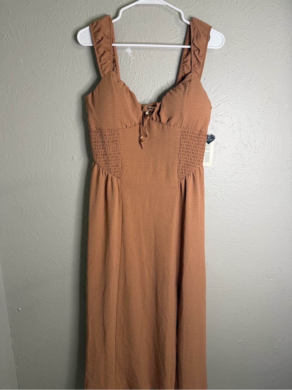 Womens Tan Sleeveless Maxi Dress with Shirred Sides